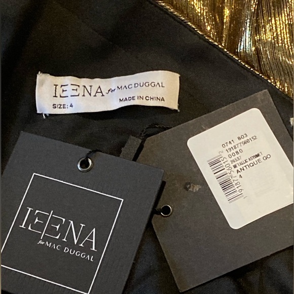 NWT Ieena for Mac Duggal 26537 Gold Metallic Draped One Shoulder Gown- Sz 2 & 4 - Picture 9 of 11